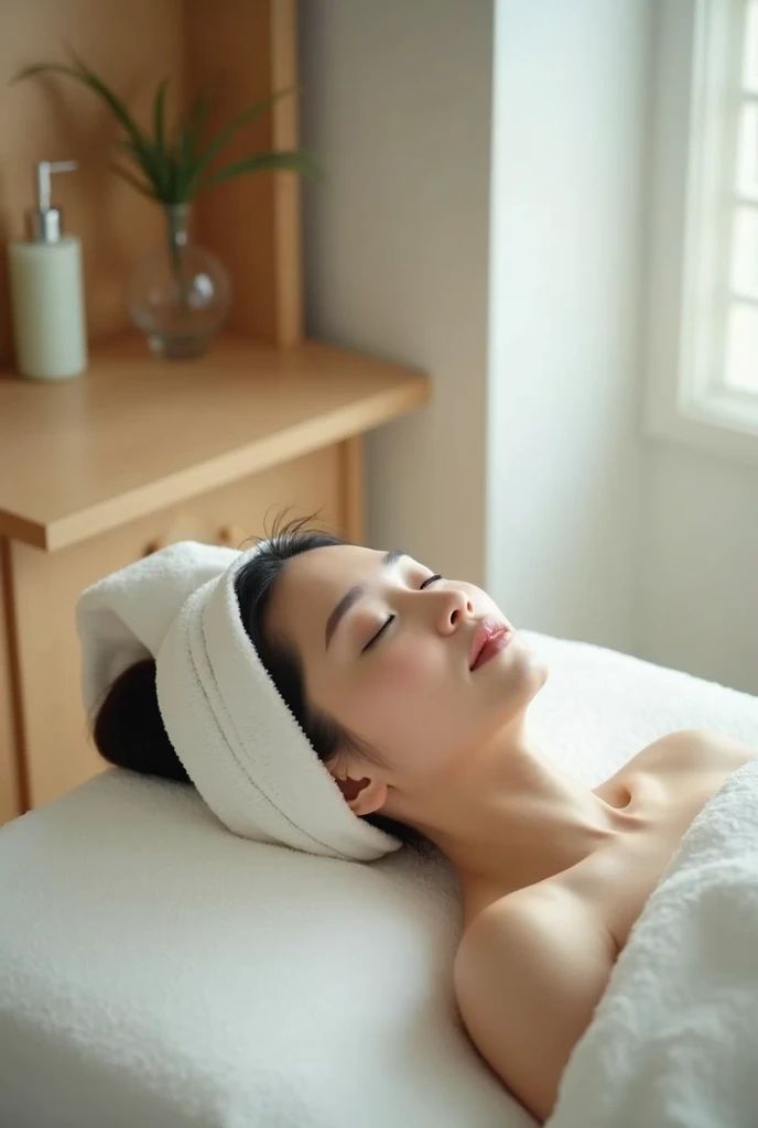 Create an Asian beauty,Wearing a white satin bathrobe,Scratching the scalp with both hands,Two hands washing hair on top of head,There is a lot of foam and water on the head,Foam wrap head,Real bubbles,The expression is happy,Upper Body,The characters are realistic and realistic,Pure white background,Character front position,9:16 frames,Ultra-high-definition picture quality