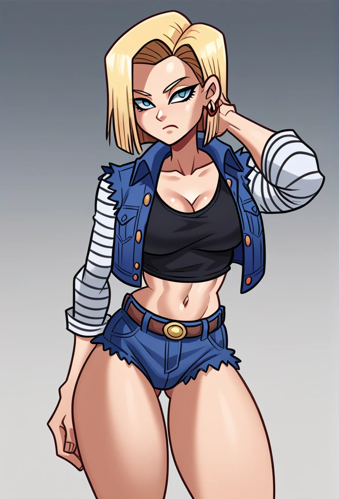 (masterpiece) (best quality) (detailed) (8k) (sharp focus), 1 female, android 18, sexy waist