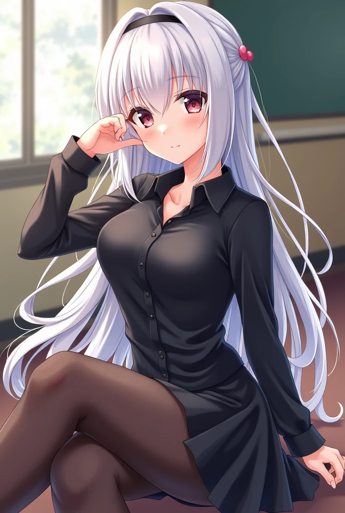 masterpiece, best quality, solo, 1 girl, white hair, purple eyes, school uniforms, <lora:tableSex_v10:1.5>, long hair, white panty, nsfw