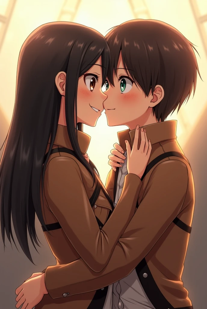 Eren Yeager (Left) and Mikasa Ackerman (Right), In water, Kissing, Couple, Moonlight, Romantic, Anime wallpaper, Perfect lighting, Masterpiece