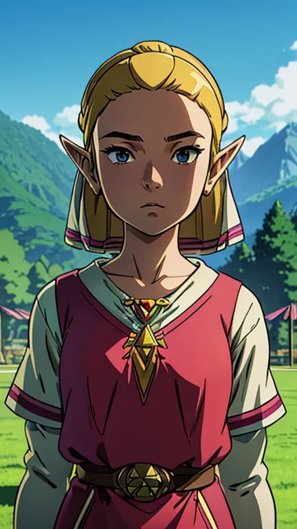 (s:1girl: young zelda), (extremely detailed CG unit 8k wallpaper),(master part), (best quality), (ultra detail), (best illustration),(GHIBLI_Background), cowboy shot, (Sharp eyeliner, ombre, detailed eyes:1), Playground, outdoor, ,break , (Pluto Anime Style), upper body, 