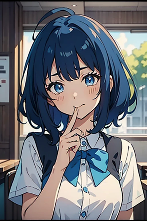 (((beautiful detailed)))(cute face:1.2)1girl, A girl stuffing her face with french fries, Girl crying while eating a pile of french fries, Inside a 2000s-style diner, 1950s-style interior, light Navy blue hair, blue eyes, A short-sleeved white shirt with four vertical bow ties, Ahoge, long bob cut with fluffy hair(sharp lines:1.2)(clear line:1.2)(eye details:1.3)(thick border:1.4) animation cel style,ligne claire, limited palette((masterpiece, high quality, best quality))(low contrast: 0.5),Anna yanami, blue hair, blue eyes, school uniform, makeine, too many losing heroines,Watercolor style, watercolor pencil, paper texture,90s style,Anna yanami, blue hair, blue eyes, school uniform, makeine, too many losing heroines,
