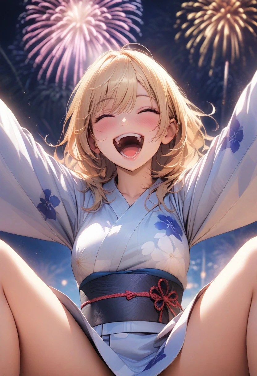 ((Small breasts))、Nipples、Spread your legs and tie them、((((Inserting fireworks into the anus))))、Shooting fireworks into pussy、tears、it hurts、