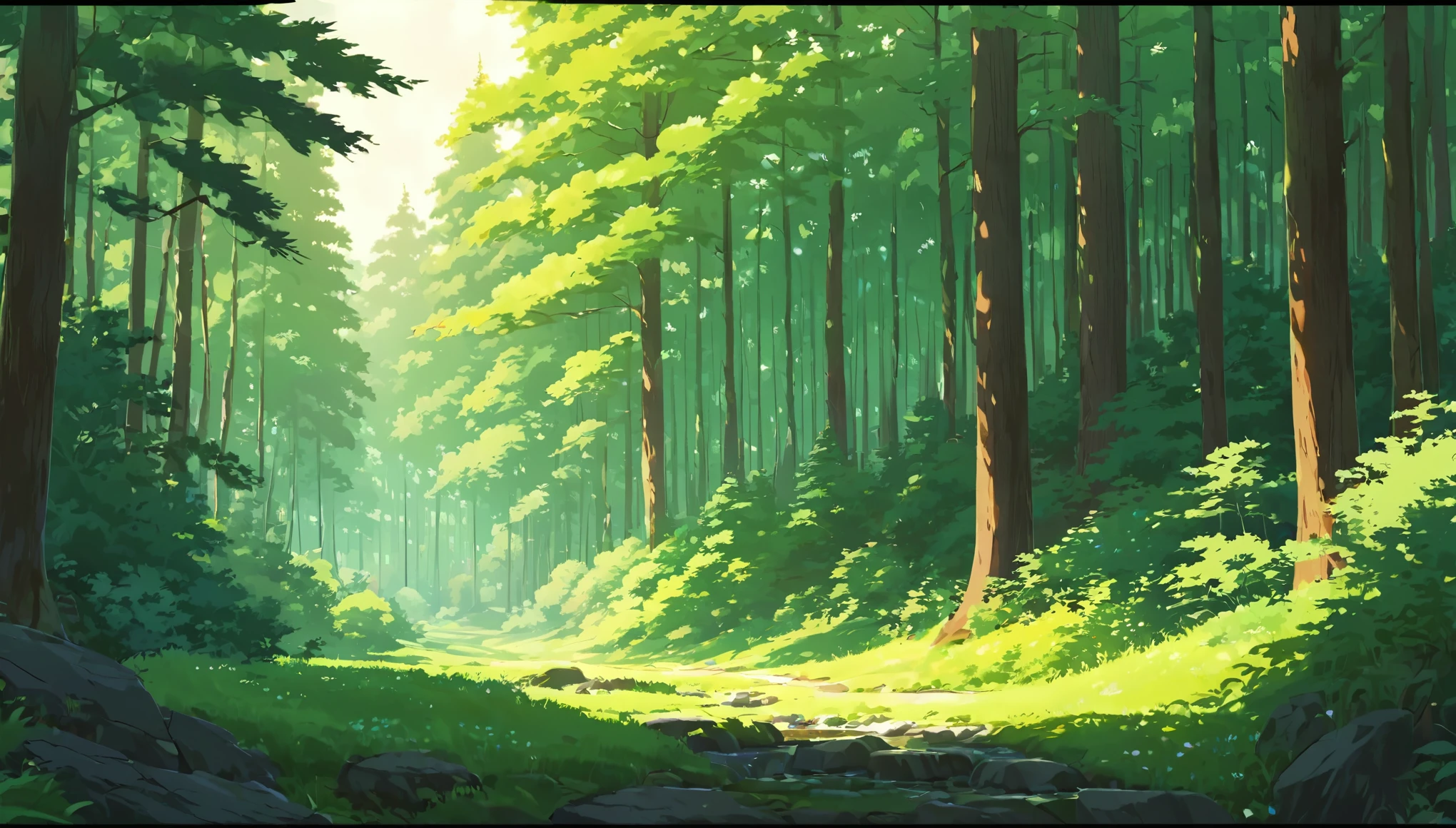 Lofi Summer Landscapes , studio ghibli style , forest