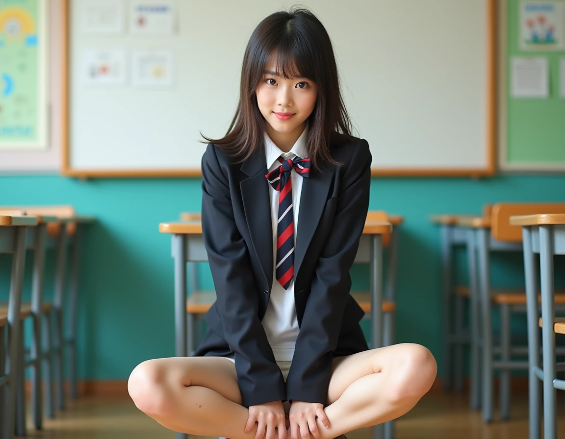 high school girl、nipple、open legs、pubic hair、smile、