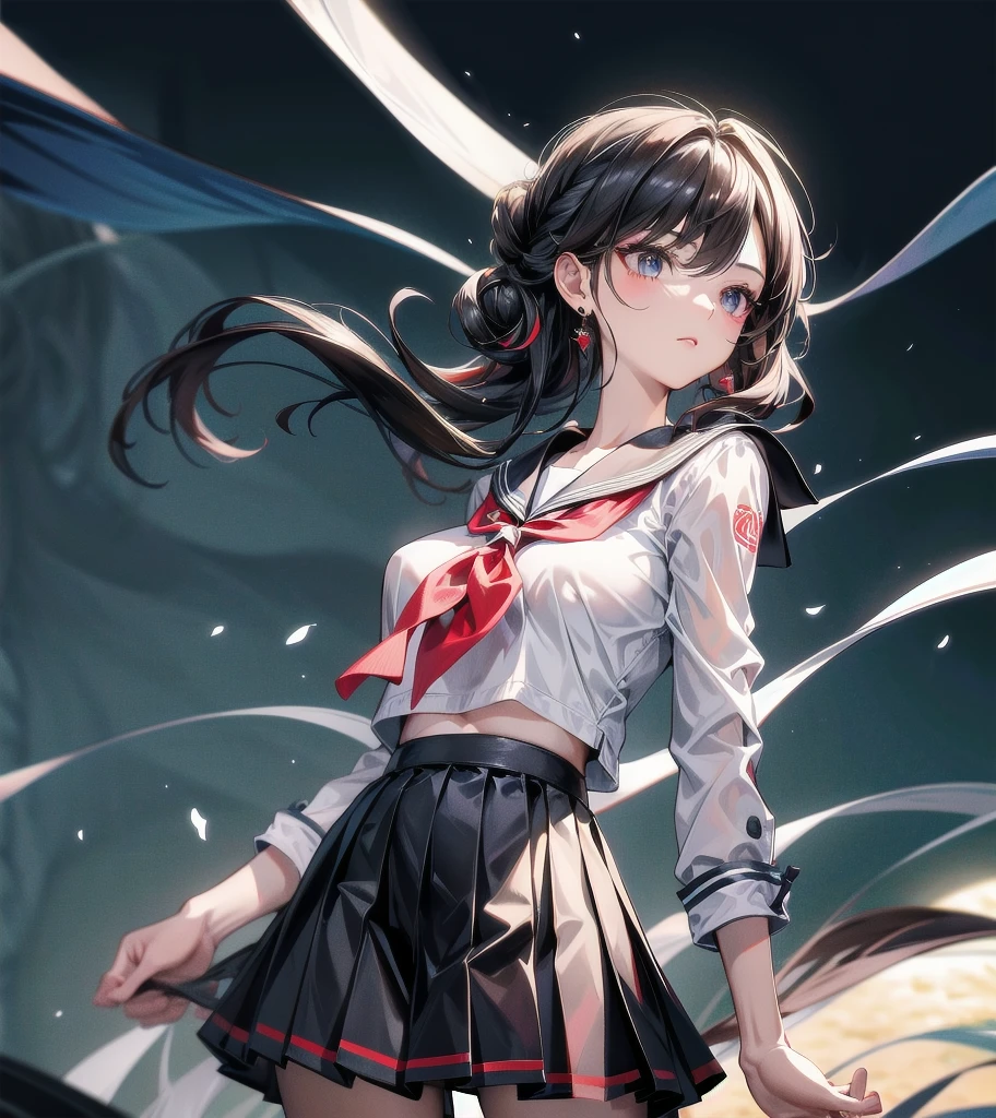 ((masterpiece)), ((Highest quality)), ((High resolution)), ((Highly detailed CG Unity 8k wallpaper)), alone、high school girl、Summer uniform、Short shirt、Short skirt、Panties、Open crotch、Wet、Nipple swelling、Underbust、hair、Straight Short Cut、Big eyes、High nose、Beautiful multiple eyes、Long eyelashes、Larger breasts、look up、Show your side、