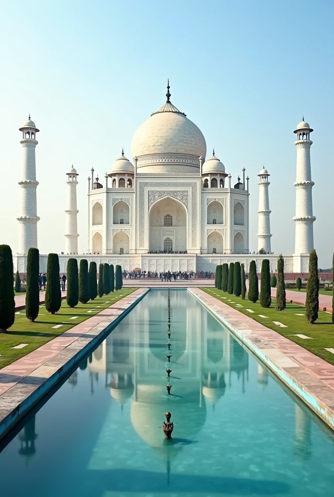 *Scene 4:**
- **Visual:** Wide shot of the Taj Mahal with its reflecting pool, capturing the perfect symmetry