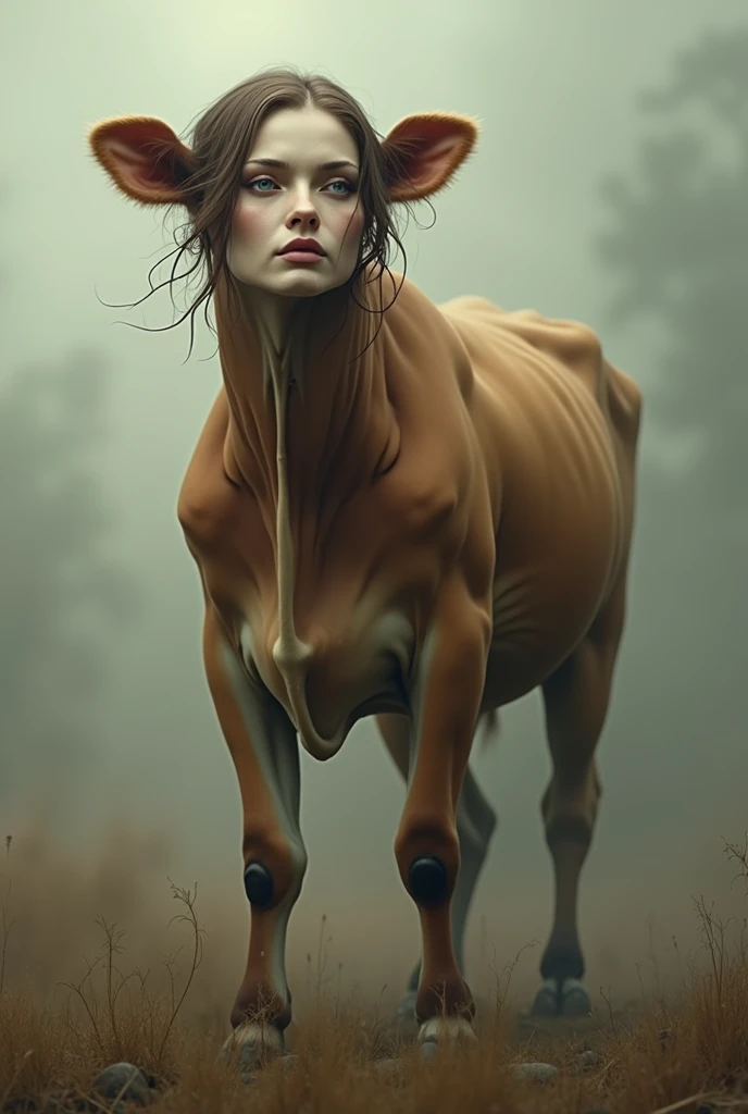 Solo, Furry, Anthro, Elephant, Female, E621, Standing, Naked, Standing, Small curves, Front view, Small ass, Hands behind back, Small breasts, Plain background, By Alena Aenami, By Annibale Carracci, By Thomas Benjamin Kennington, By Bayard Wu