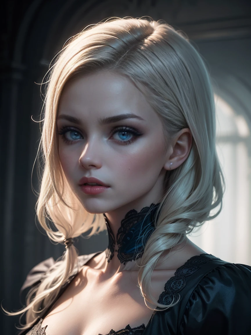 Alexandra, smooth soft skin, blonde short hair, young cute face, detailed eyes, detailed face, looking into camera, intricate, black background, wedding dress, pink, back lighting, realistic concept art, digital painting, rich 3d render, hyper-realistic painting, cinema 4D render, art by WLOP, by Agnes Cecile, Michael Whelan
, black and white still, digital Art, perfect composition, beautiful detailed intricate insanely detailed octane render trending on artstation, 8 k artistic photography, photorealistic concept art, soft natural volumetric cinematic perfect light, chiaroscuro, award - winning photograph, masterpiece, oil on canvas, raphael, caravaggio, greg rutkowski, beeple, beksinski, giger, trending on artstation, sharp focus, studio photo, intricate details, highly detailed, by greg rutkowski