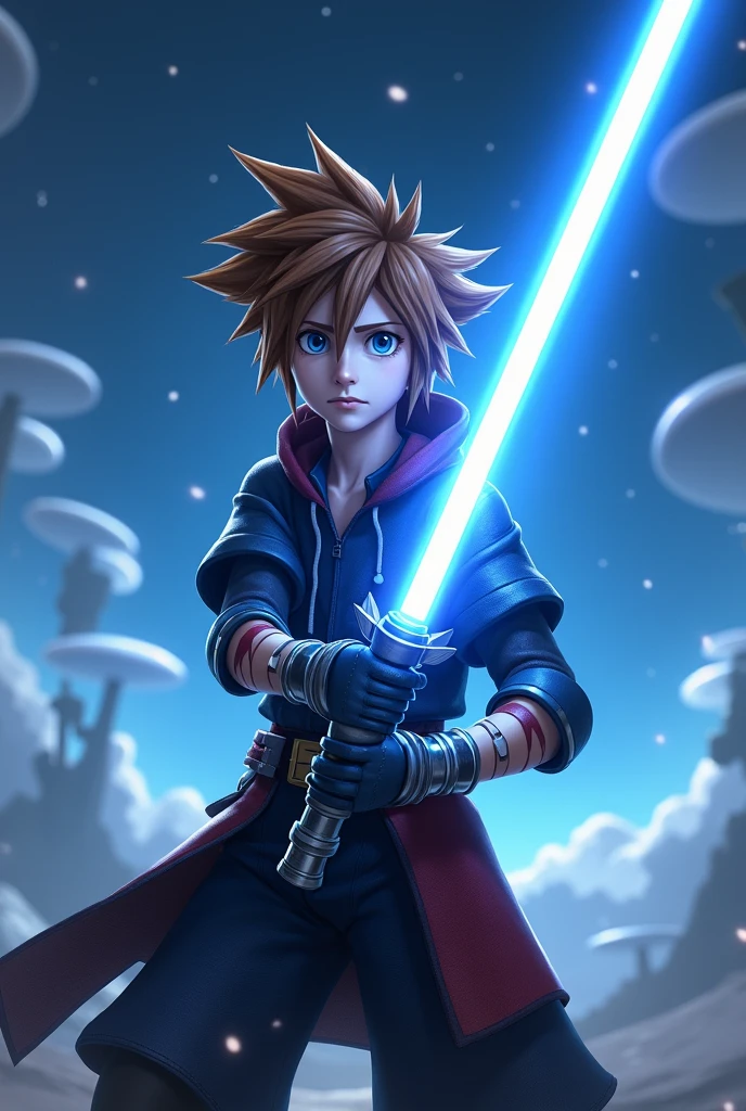 Sora kingdom heart en jedi sabre laser bleu