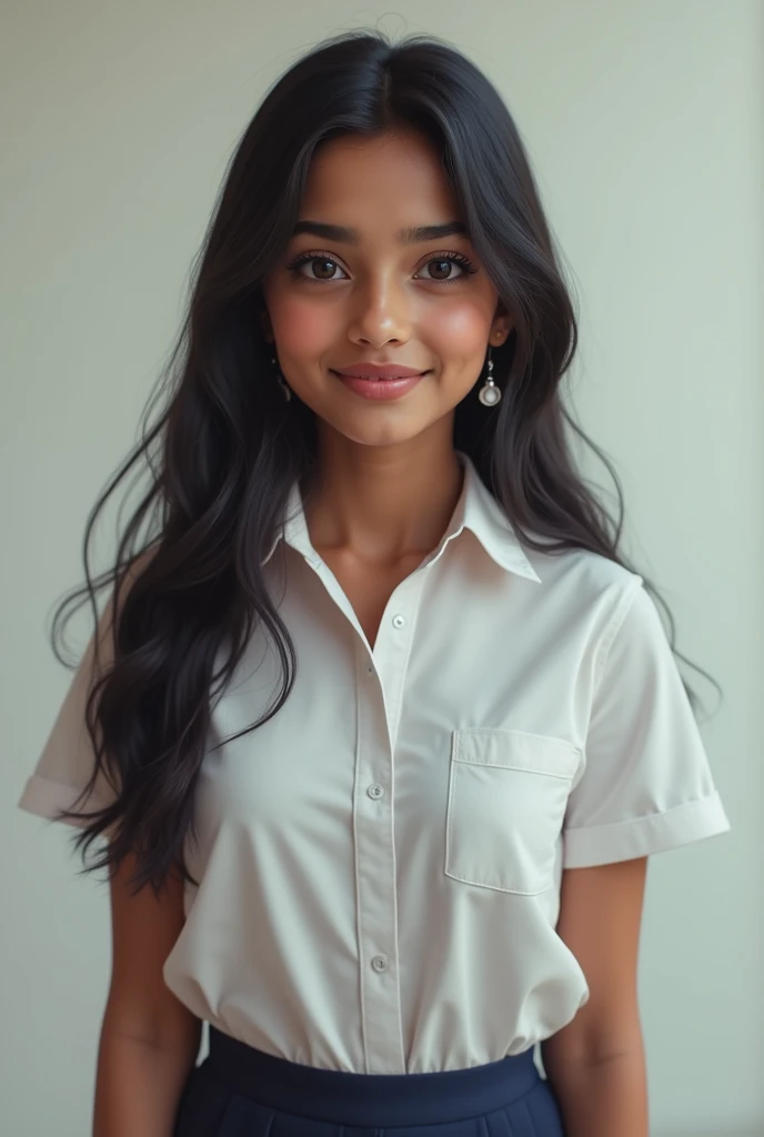 Indian Beautiful girl in school dress extremely large chest size, very fair or white full photo