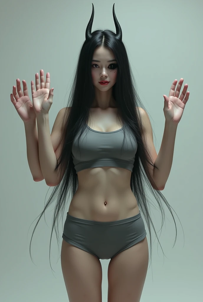 (8K、RAW Photos、Highest quality、masterpiece:1.2)、(Realistic、Realistic)、1 girl、((Completely naked:1.5、With pubic hair、Large Breasts、Full body from the front、Standing with her vagina open、))、Lots of eyelashes、Glowing eyelids、skeletally correct、smile、This photo will awaken boys to sex