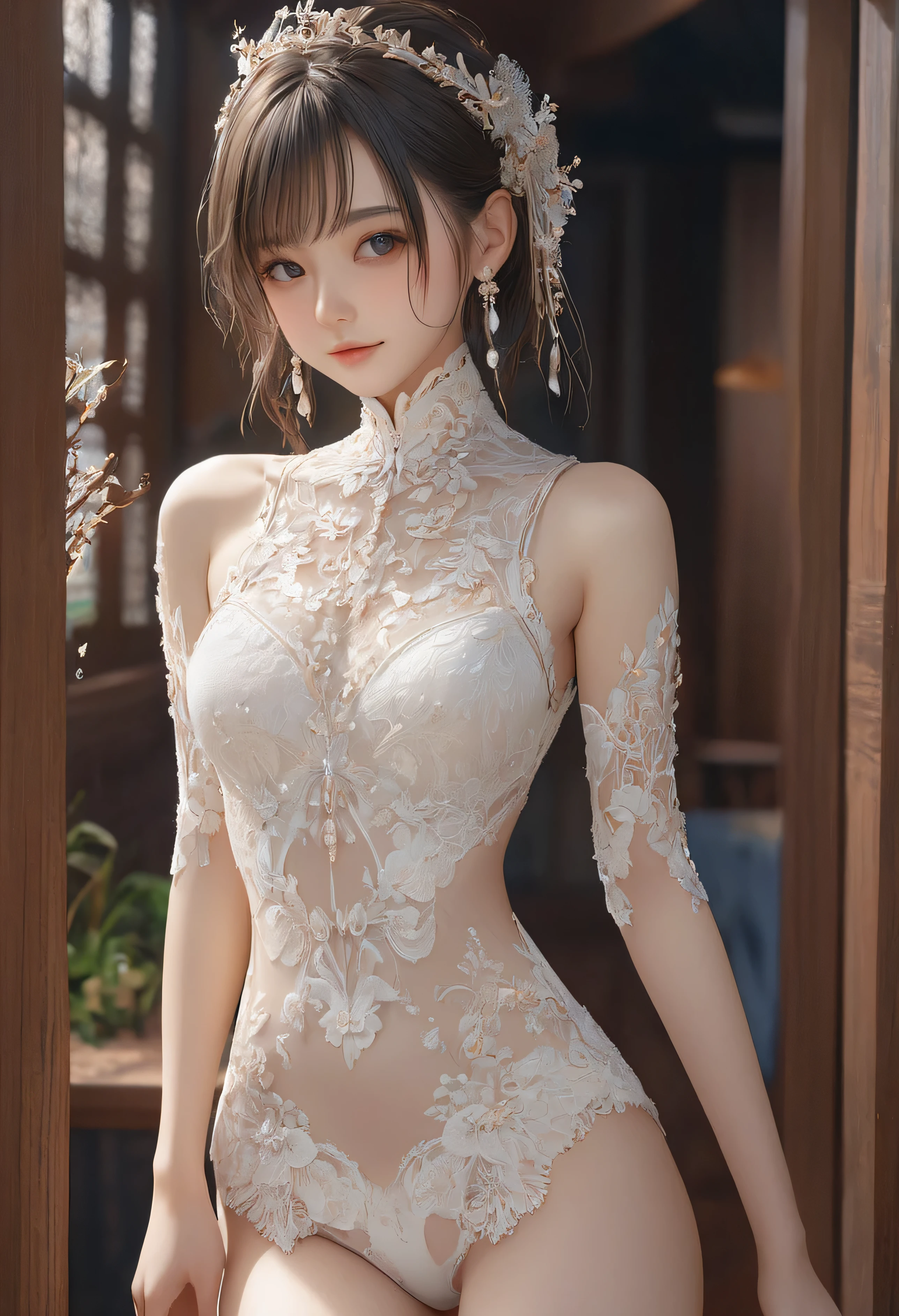 masterpiece,best quality,(detailed face, perfect face, perfect eyes, realistic eyes, perfect fingers),(clear face),fantasy girl,long hair,jewelry,earrings,looking at viewer,intricate,high detail,sharp focus,dramatic,beautiful girl,knees up,outdoors,mature female,(sitting:1.2),
<lora:add_detail:0.9>,
 <lora:Dark bride_20230704155508:0.75> leotard, frills, white thighhighs,