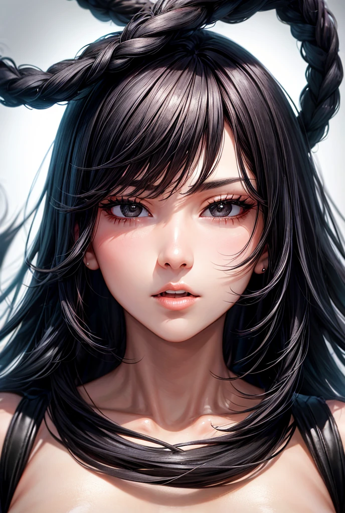 A girl drawn only with ink, smeared ink,