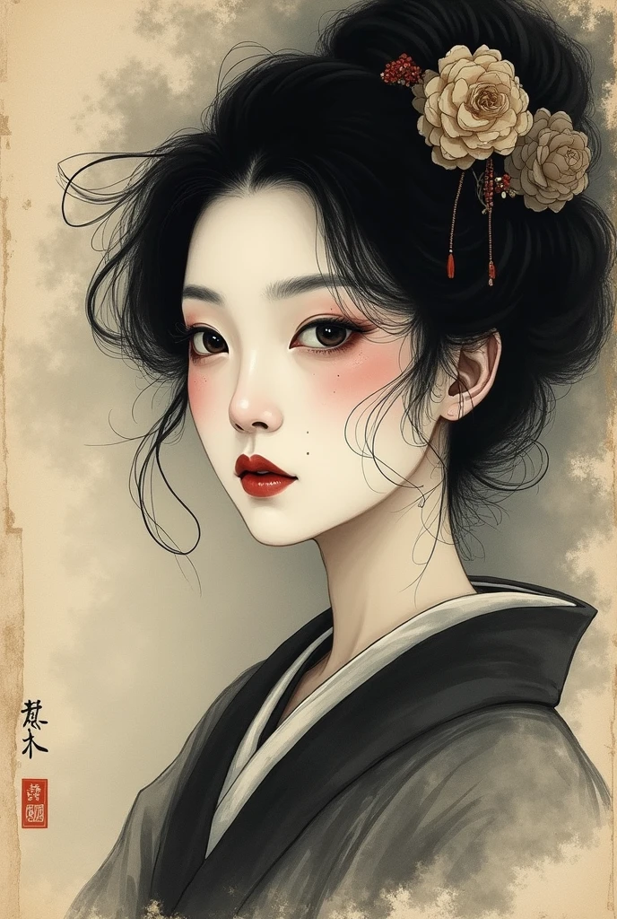Ink Painting、Old paper texture、Damaged Paper、Old style、Faded color ...