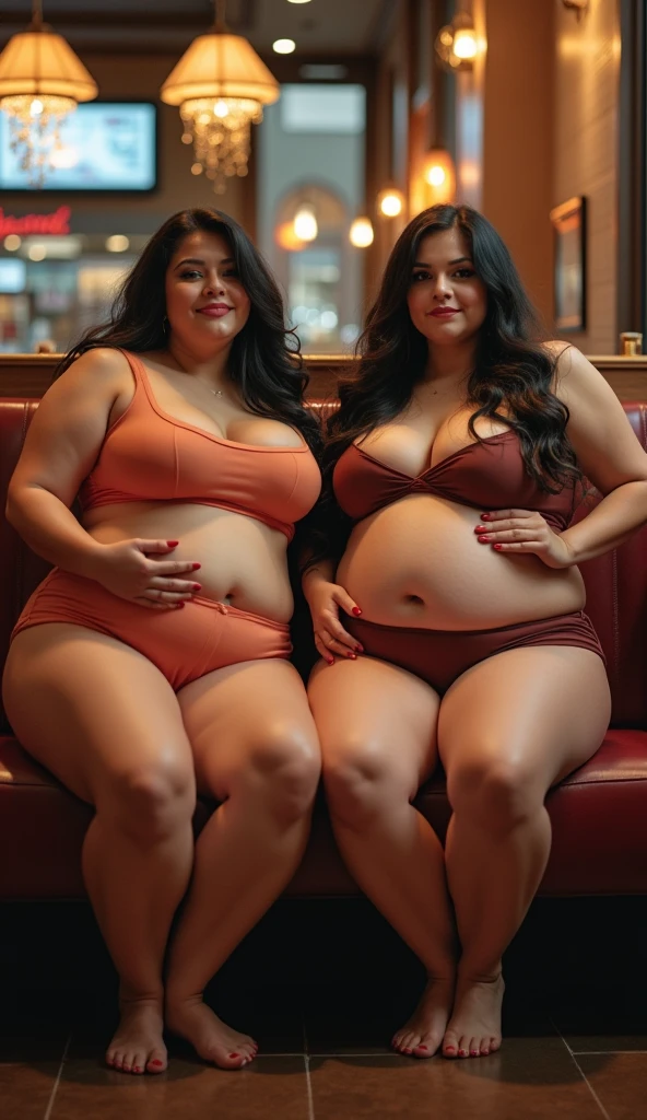 a nude chubby mother with a pronounced cleavage, large breasts, and her 13-year-old son in underwear, hyper-realistic, cinematic lighting, high contrast, vibrant colors, intricate details, dramatic composition, award-winning photograph, DSLR quality