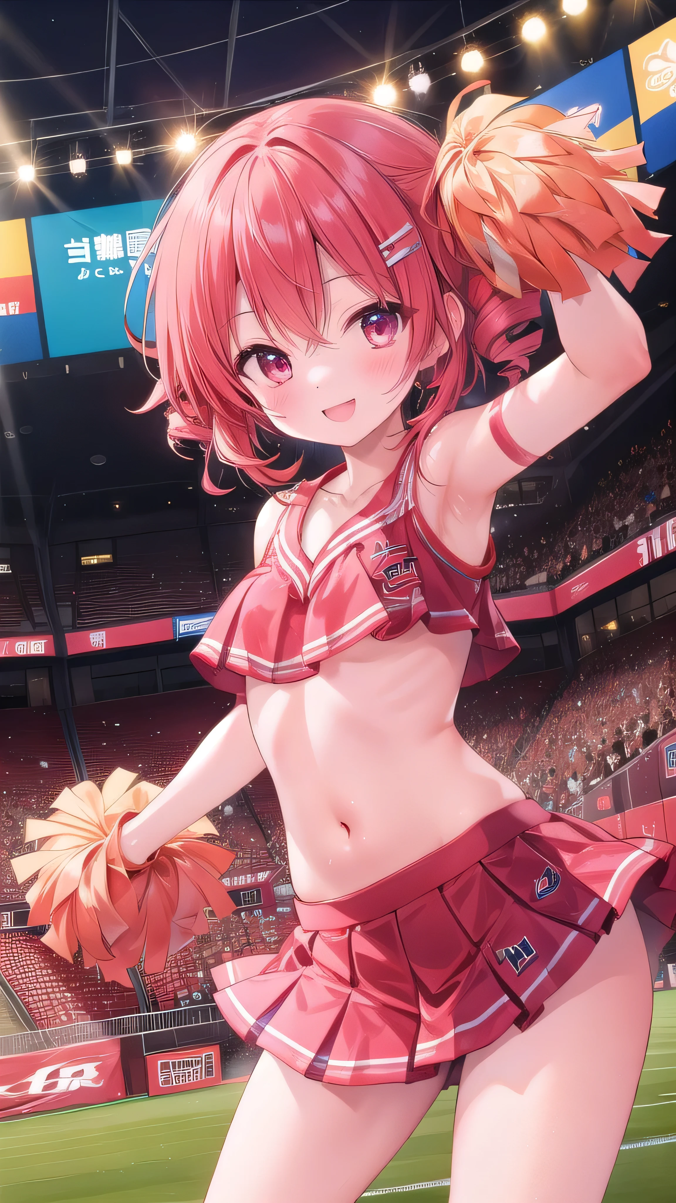 Kasane Teto、Red Cheerleader、Response、smile、Wink、The whole body is visible、Overflowing with energy、Sports Venues