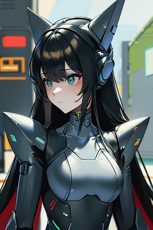 (masterpiece),(Highest quality),(Super detailed),(Best illustrations),(Best Shadow),(Absurd),(Detailed Background),(so beautiful), 16K, 8K, 4K,(Best Shadow),robotization,woman ,big bust,Robot Joint ,Metal skin,Black robot Suit,long hair,a black robot suit that covers the whole body,robot hand,cyber bodysuit,mecha head,robotization, transforming into robot,(Detailed hands and fingers:1.2),perfect anatomy,cybernetic girl,sci-fi armor,cyborg girl,Wires are connected to the back of the body,no uncovered skin