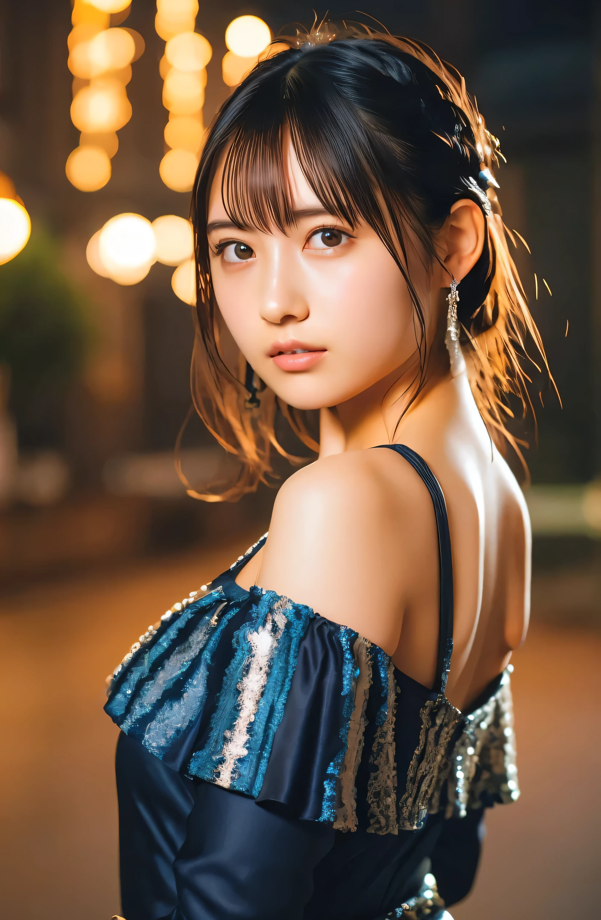 A woman in a blue dress posing for a picture - SeaArt AI