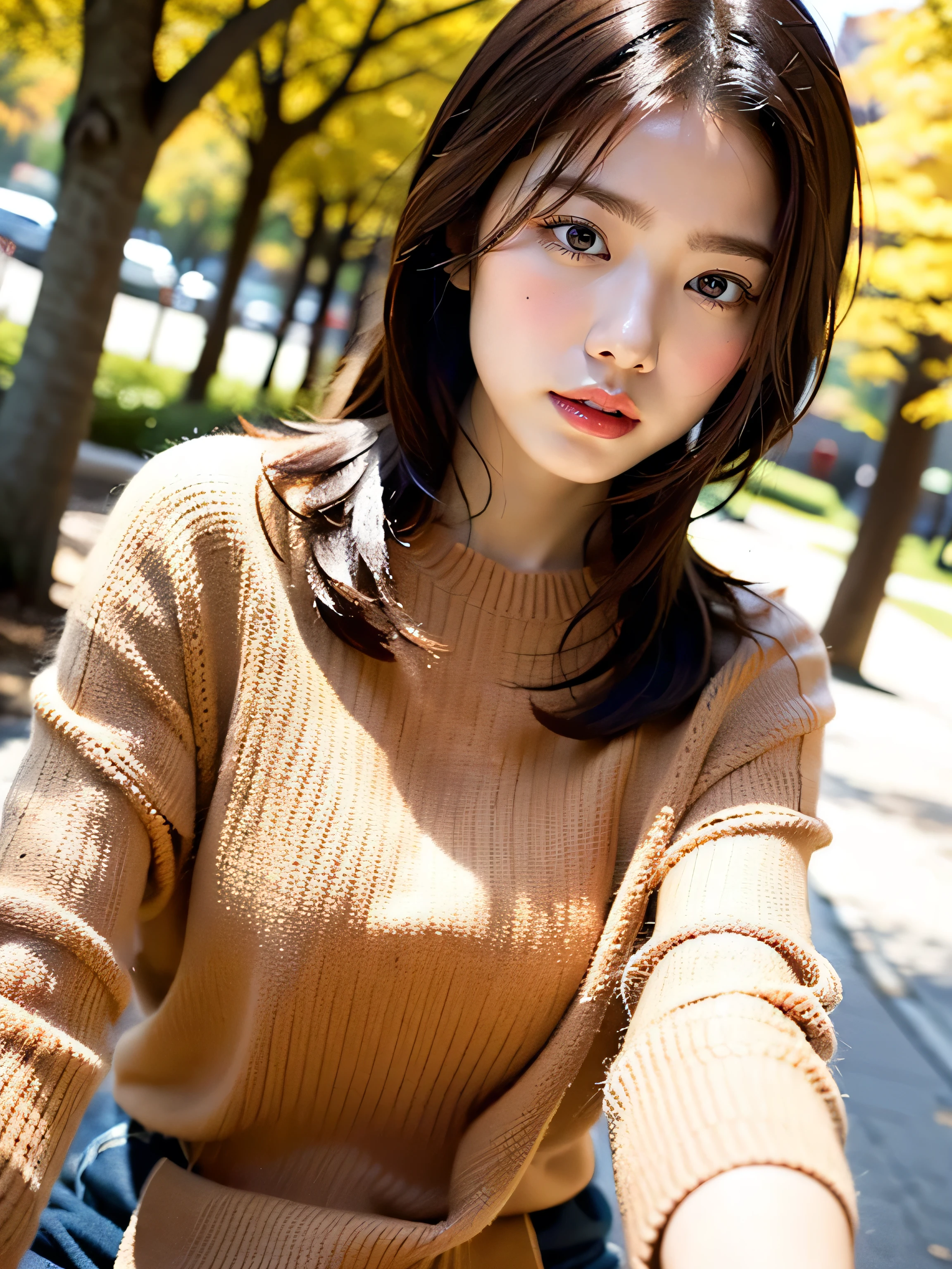 ((highest quality)), (be familiar with), beautiful girl, Japanese girl, one person, no cut, Slender, baby face, Photo like, Cosplayer, outdoor, Autumn Clothes, chiaroscuro, ((masterpiece)), 16k, textured skin, super detail