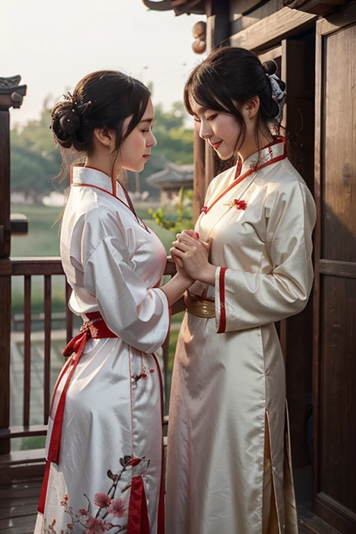 a couple of lesbians sitting together,Taoist,single hairbun,(an ancient Chinese hairstick on her head:1.5),Use mahogany hairpins,(reveals transparent clothing),leering:1.4,Reveals translucent lace panties,(ulzzang-6500-v1.3,pureeroface_v1,octane rendering),elegant pose,xxmix girl woman,perfect composition golden ratio, masterpiece, best quality, 4k, sharp focus. Better hand, perfect anatomy.