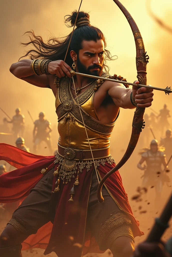 Arjuna holding his weapon in Mahabharata