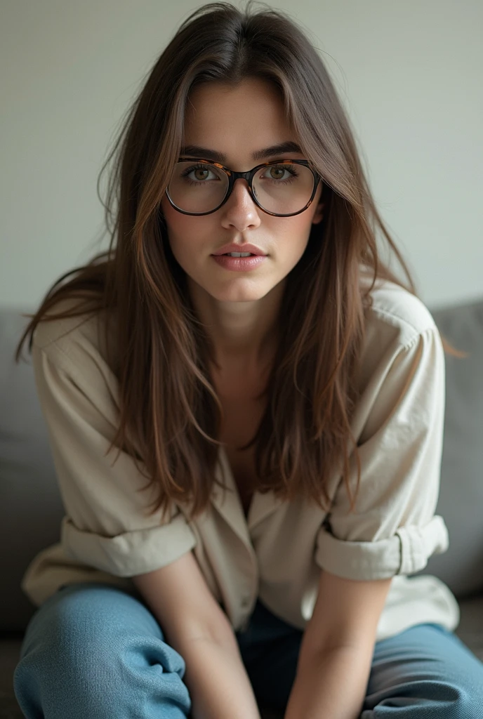 Blowjob, blowjob, librarian, sexy, 18 years ,hair in a bun with loose strands for the face, stockings, glasses, picture taken with some distance, sweet snile, strickt look on her face, red lips, orgy