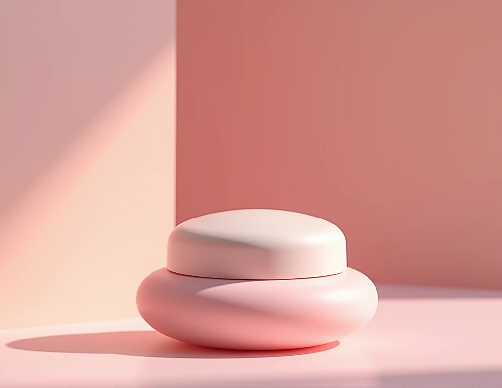 An innovative round-shaped makeup applicator, Inspired by "Boobeen 4 in 1 Makeup Kit". The applicator has several compartments arranged in a tower. , each with different makeup papers: blush, highlighter, and lipstick. Each paper is thin and small in size., Ideal for tearing off a piece and applying it directly to the face. The image should show the applicator with the lid open., revealing the papers
