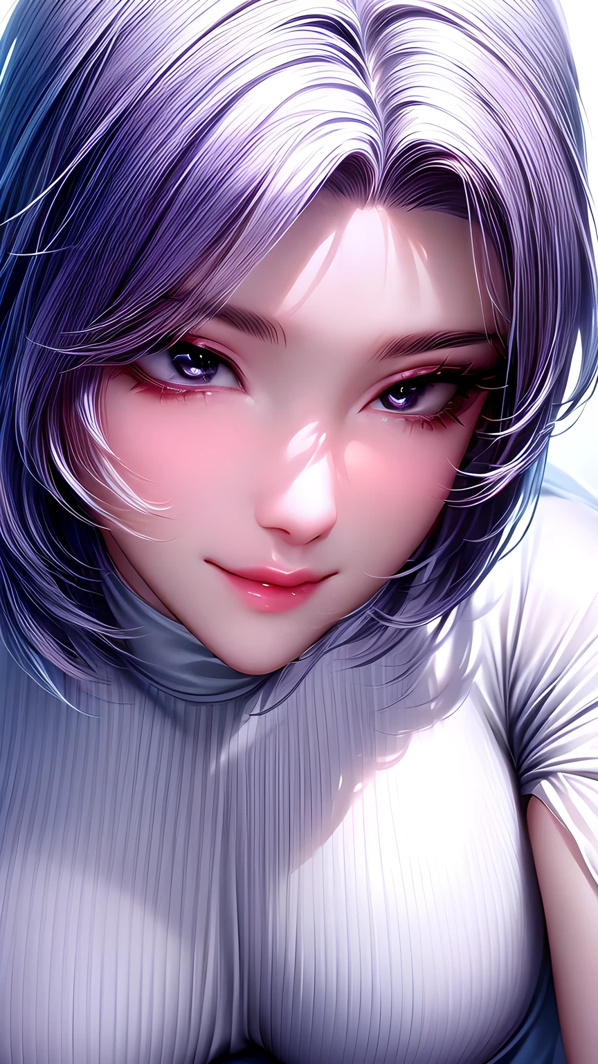 (,4K,8K,high resolution,masterpiece:1.2), Ultra Detailed, (Practical,photoPractical,photo-Practical:1.37),(Beautiful and delicate eyes, Beautiful and delicate lips, Extremely detailed eyes and face, Long eyelashes),Studio Lighting,Physically Based Rendering,Bright colors,(Large target , Extra Large , super extra Large target tits),(Bob Hairstyle),(Smiling like a madman),(White Turtleneck Sweater),(Soft lighting),(Joyful atmosphere),(Diagonal composition),(Dynamic poses),