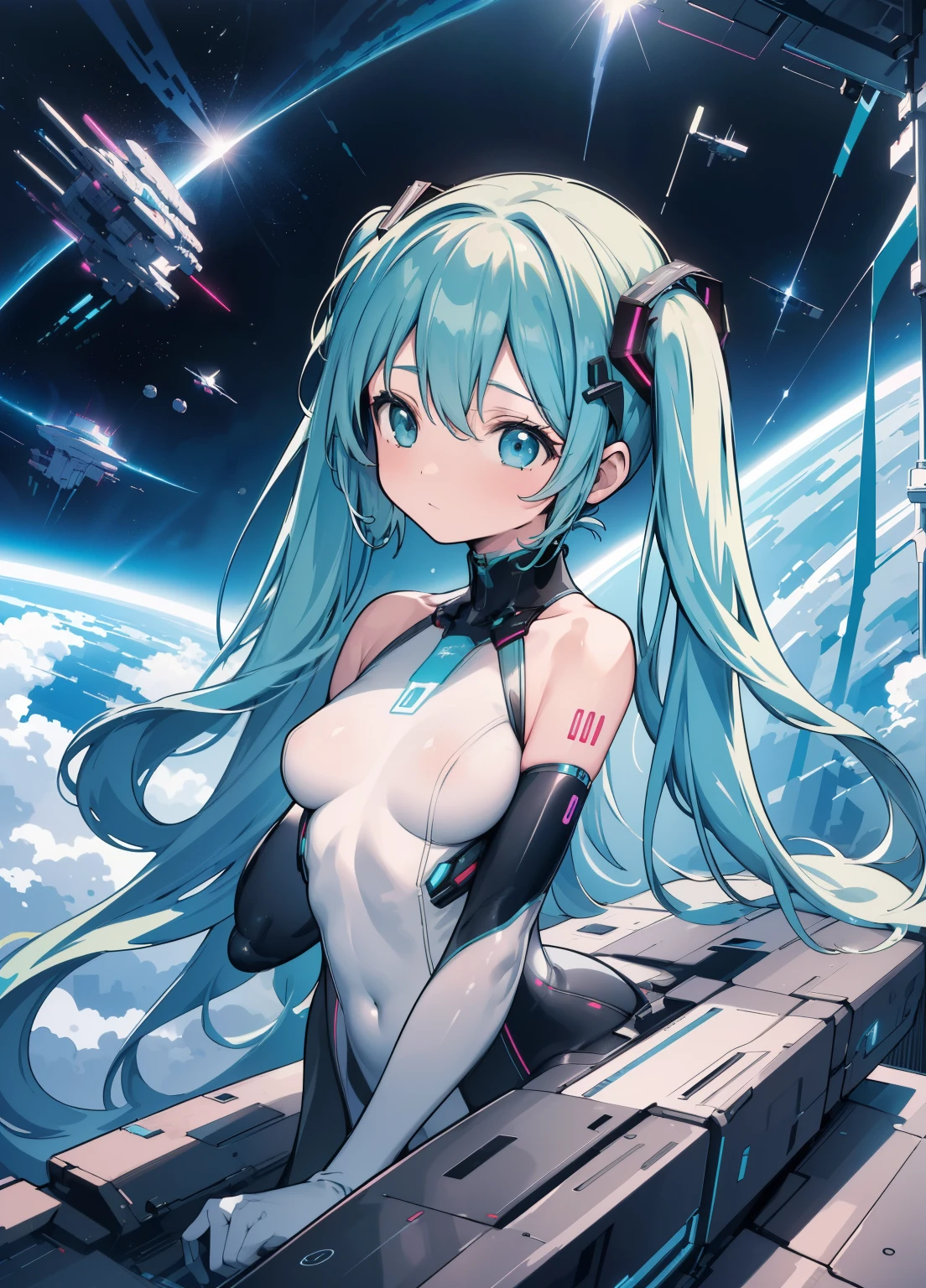 (hetero couple:2), (cityscape:1.5), (NSFW, topless bare small middle boobies, uncensored bare pussy:1.6), (Face of love, I'm so happy:1.5), (cyborg girl:1.5), low teen, dynamic angle, stylish free pose, (headphone, mechanical fuselage, mechanical clothing), looking at the viewer, (hime cut, long hair:1.5), (blue mini skirt:1.5), plastic corset, Beautiful light effect, glowing skin, (removable long sleeves, very wide sleeve:1.5), (caution decal, corporate logotype:1.2), (small open mouth:1),