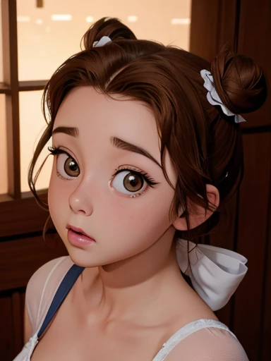 Belle Nsfw Cute girl brown hair with bun and big eyes big tits, cute and detailed face perfect high quality nsfw 