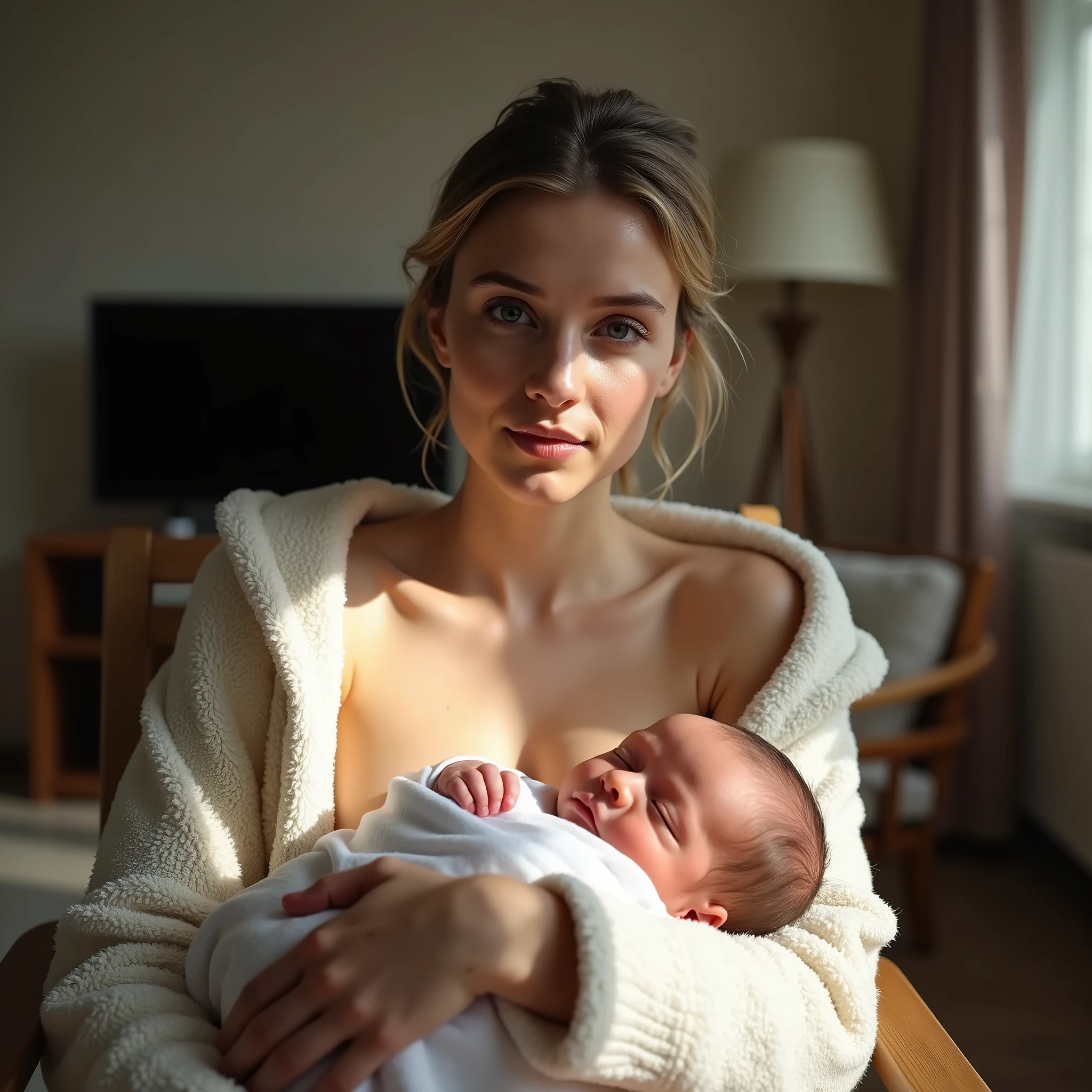 in mother's lap, Newborn