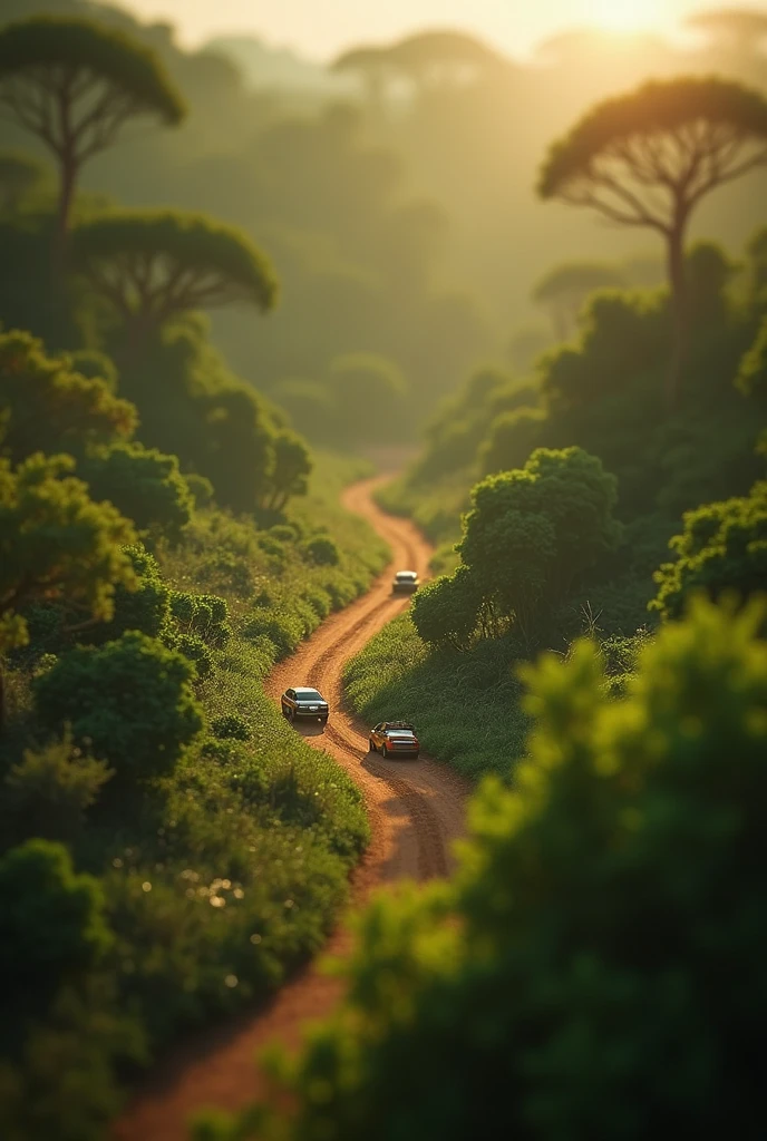 Miniature photography, Savannah, Wide Shot, Bokeh, From above, forest