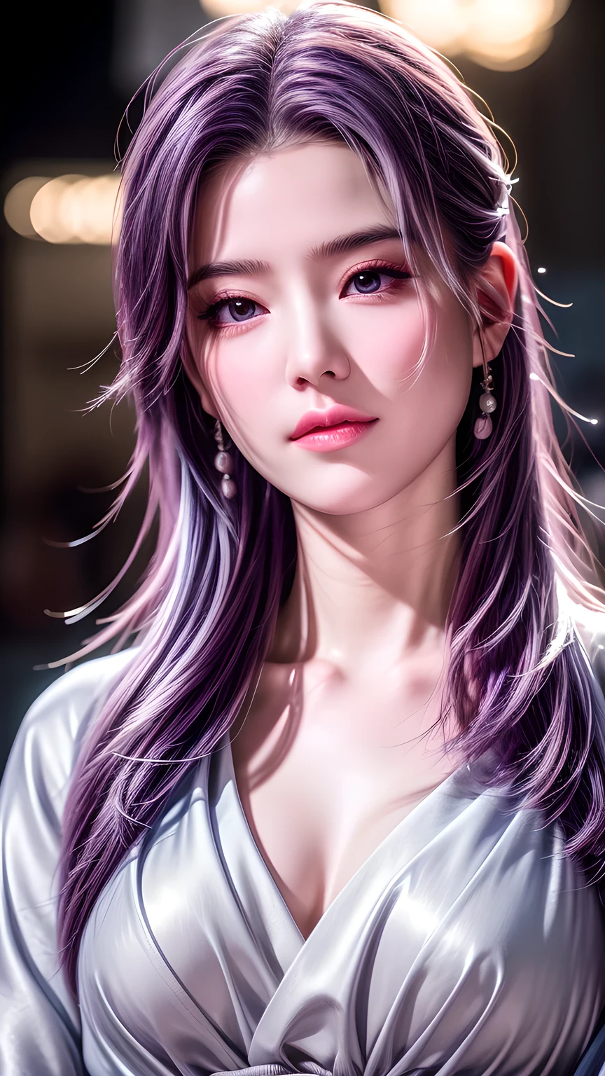 (Uhigh resolution, Retina, masterpiece, precise, Anatomically correct, Skin texture, Super Detail, Attention to detail, high quality, 最high quality, high resolution, 1080P, high resolution, 4K, 8K, 16K), (美しいAttention to detail目, Exquisite lip details, Very detailed eyes and face), Soft lighting, Physically Based Rendering, Vibrant colors, (((Medium breasts))), (Floral Hanfu suit), (whole bodyショット,Bob Cooter, Shocking purple-pink hair, Shiny hair, Radiant Skin, blush), (Wide Angle), Eye Reflection, (front:1.2),(whole body,Shiny thighs)，There is a plum blossom mark under the eye。