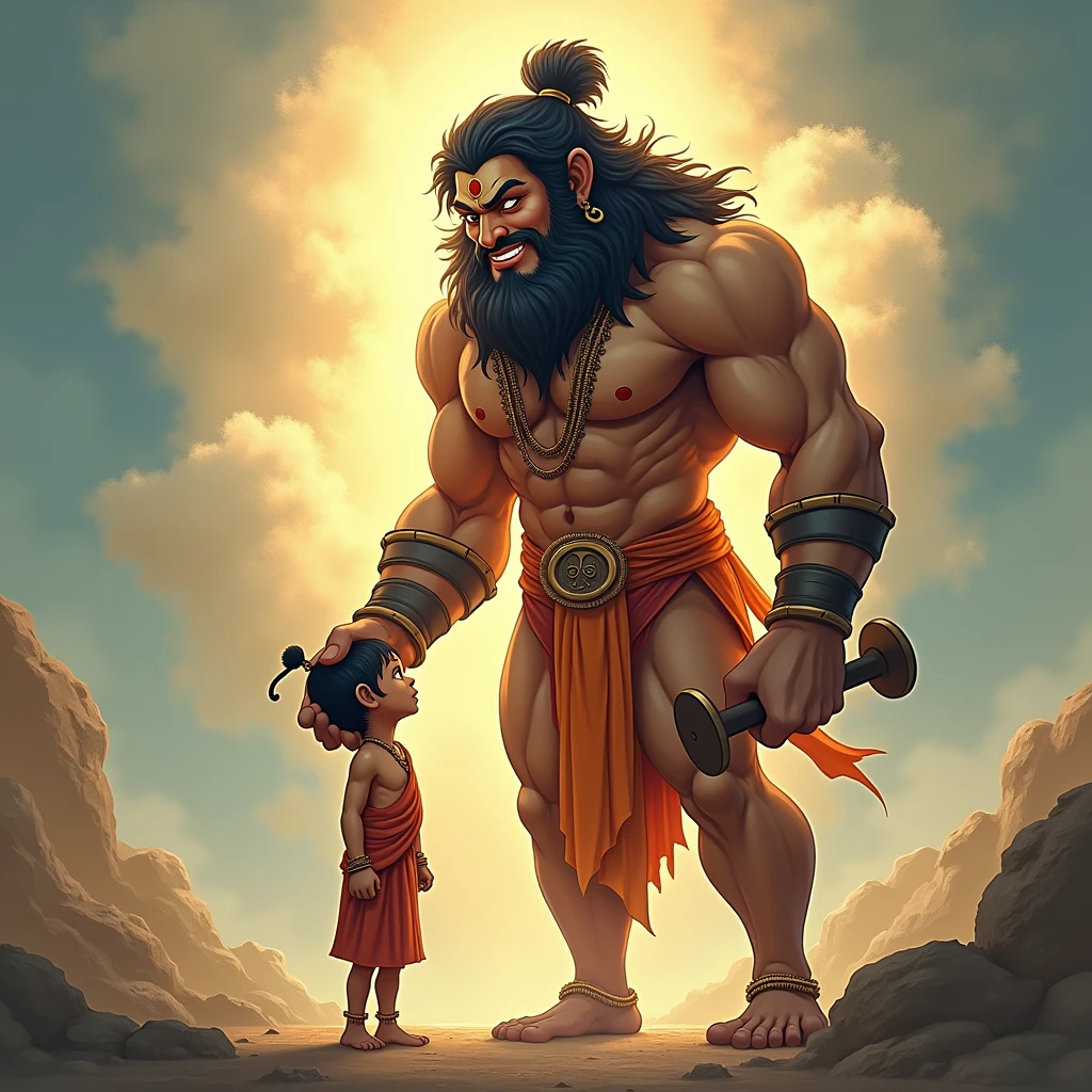 Lord Shiva has cut the head of small cute boy

Lord Shiva is angry
Maa Parvati is crying 
Background has to be Himalayas 