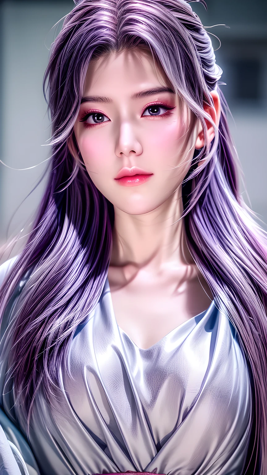 (Uhigh resolution, Retina, masterpiece, precise, Anatomically correct, Skin texture, Super Detail, Attention to detail, high quality, 最high quality, high resolution, 1080P, high resolution, 4K, 8K, 16K), (美しいAttention to detail目, Exquisite lip details, Very detailed eyes and face), Soft lighting, Physically Based Rendering, Vibrant colors, (((Medium breasts))), (Floral Hanfu suit), (whole bodyショット,Bob Cooter, Shocking purple-pink hair, Shiny hair, Radiant Skin, blush), (Wide Angle), Eye Reflection, (front:1.2),(whole body,Shiny thighs),There is a plum blossom mark under the eye。
