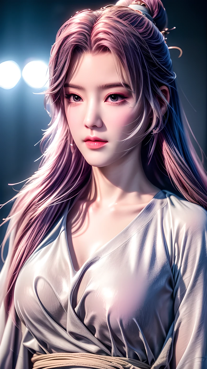 (Uhigh resolution, Retina, masterpiece, precise, Anatomically correct, Skin texture, Super Detail, Attention to detail, high quality, 最high quality, high resolution, 1080P, high resolution, 4K, 8K, 16K), (美しいAttention to detail目, Exquisite lip details, Very detailed eyes and face), Soft lighting, Physically Based Rendering, Vibrant colors, (((Medium breasts))), (Floral Hanfu suit), (whole bodyショット,Bob Cooter, Shocking pink hair, Shiny hair, Radiant Skin, blush), (Wide Angle), Eye Reflection, (side:1.2),(whole body,Shiny thighs)