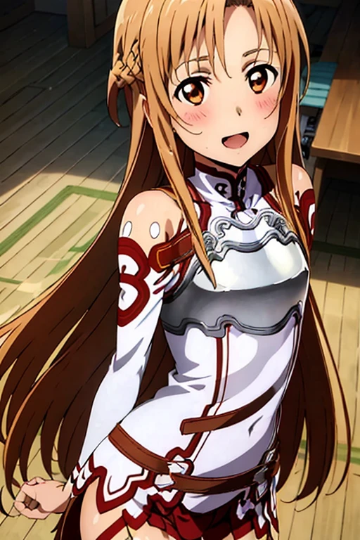 ((Best Quality)), ((masterpiece)), (be familiar with), Perfect Face, indoor, bedroom, Watching the audience,
One woman, Yuuki Asuna,
Open Mouth, Ecstatic expression, blush, smile,
Small breasts, Flat Chest, , , child, Girl,
Long Hair, Long Hair,
Leg spread,