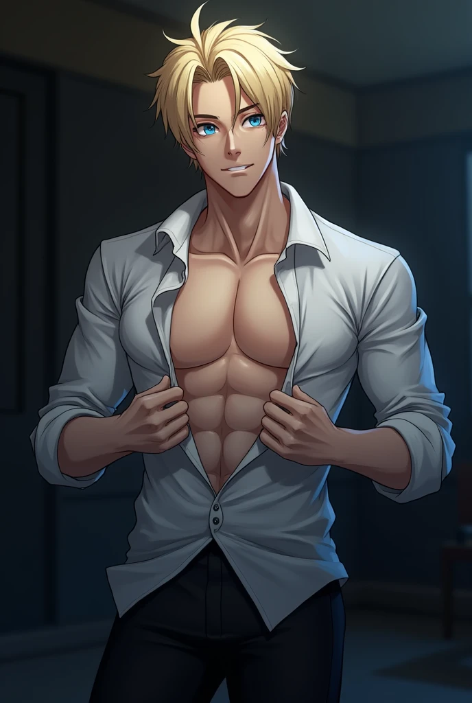 1boy, vane \(granblue fantasy\), 
(masterpiece, best quality, ultra-detailed, best shadow, volumetric lighting),
muscular male, muscular, bare pectorals, from side, 
solo,