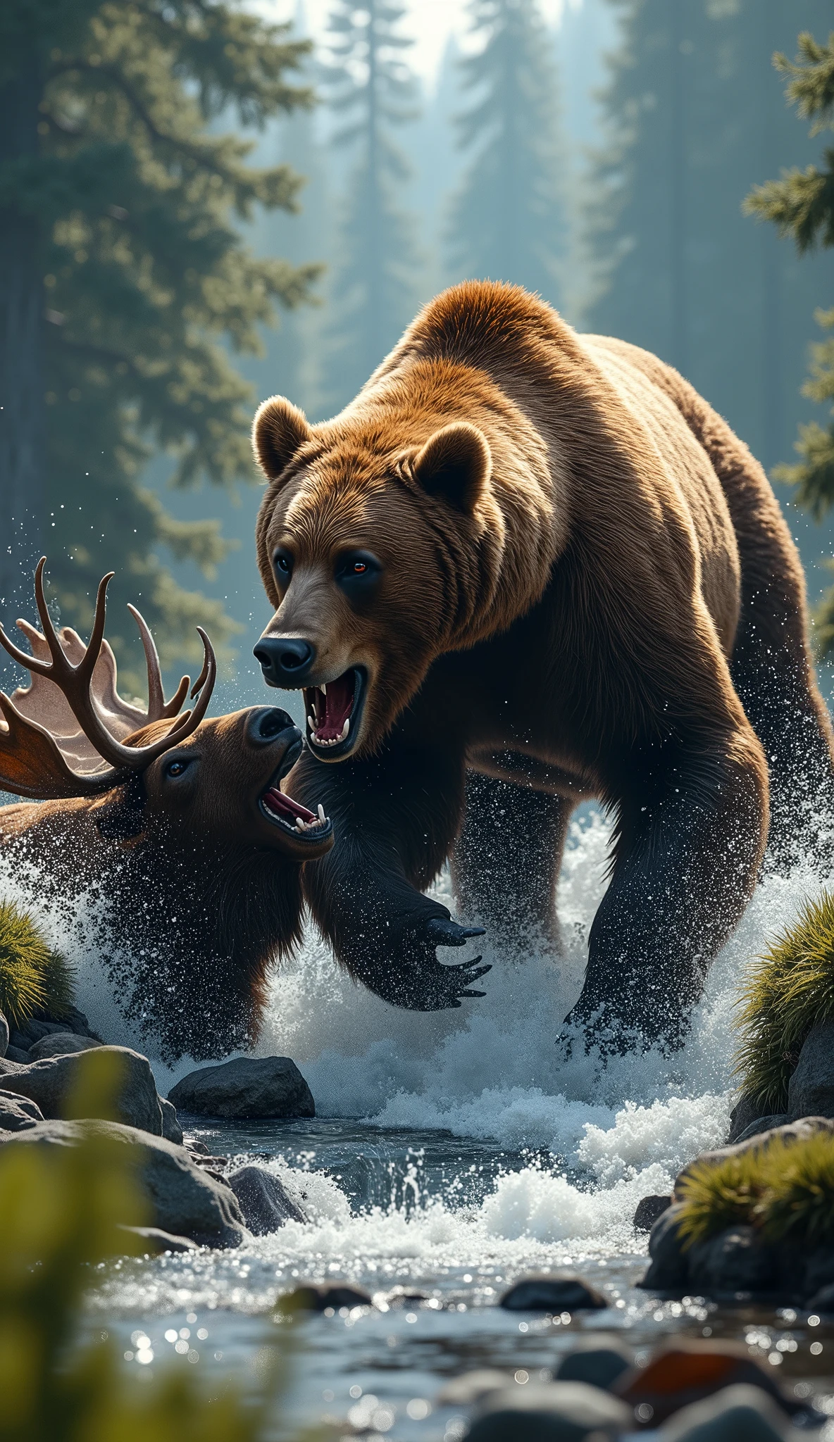 (by bear),realistic,penis juice,(((penis juice:1.3))),masterpiece, best quality,beautiful,16k,distinct,best aesthetic,((male feral bear)), (lickingoral), ((pov fellatio)), ((oral)),((erection humanoid penis)), ((brown fur, humanoid penis)),BREAK, ((sucking penis)), ((looking at viewer)), BREAK, (best quality, 4k, hdr, detailed), ((ground, in Forest, light particles)), BREAK, (best quality, high quality:1.4),amazing, flat colors, ((dark, shaded)), BREAK,((human on feral bear)),