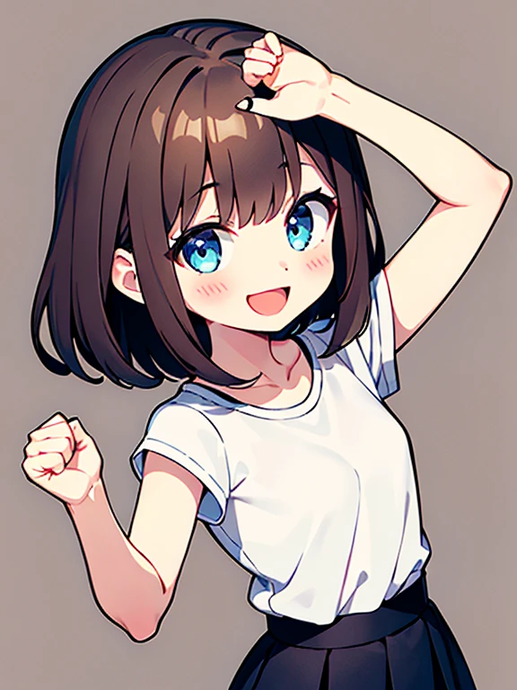 (((masterpiece, best quality, ultra highres, 1 girl, solo, no background))), super detailed skin and face and eyes and finger, beautiful japanese woman, small breasts:1.5, skinny, light brown hair, white background, very short pixie hair, Knee shot, Generate with illustrations, Various expressions, Various poses, Please draw the entire character within the frame, ensuring that the head, arms, and legs are not cut off. The background should be simple, with the character positioned centrally, outline, anime, 2d, laugh, boyish, camisole, shorts, 