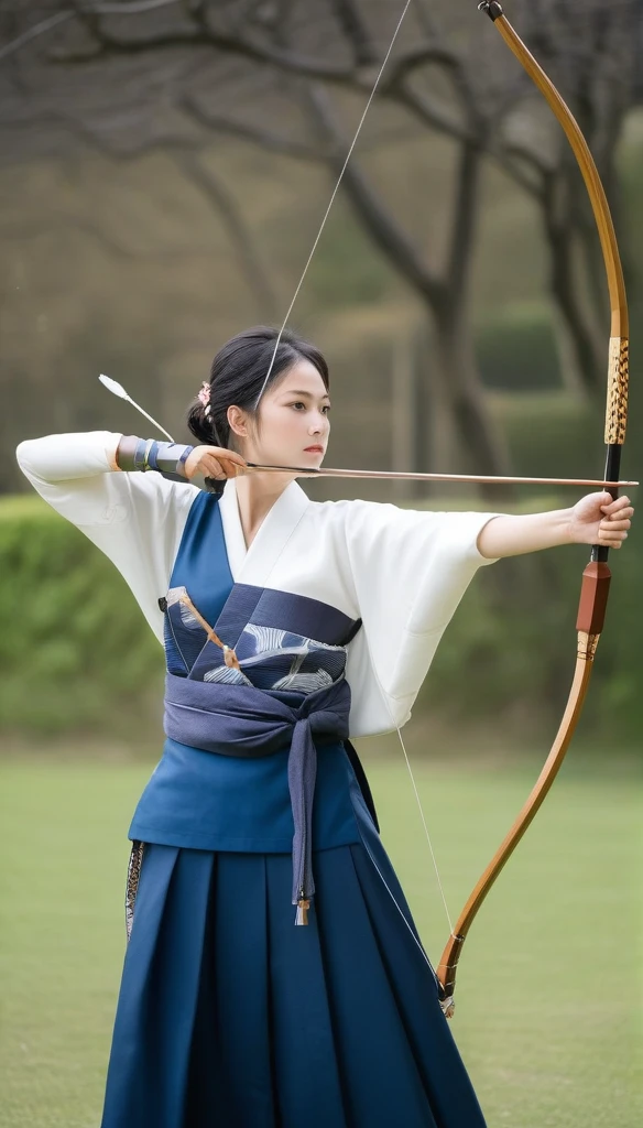 One person, Medium chest,
archery, bow (arms), kimono, Arrow (Projectile), holding bow (arms), yugake, breastplate, In the same way, One-handed gloves,
Highest quality,medium quality,