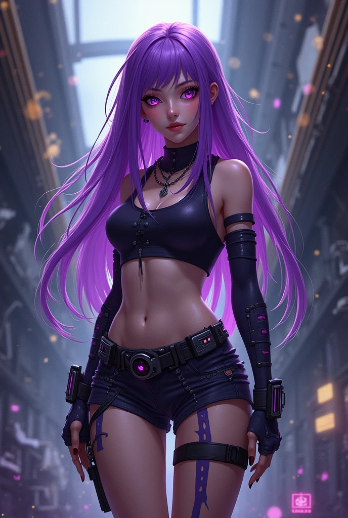 Goth girl with pale skin and ripped abs with dreadlocks and tattoos