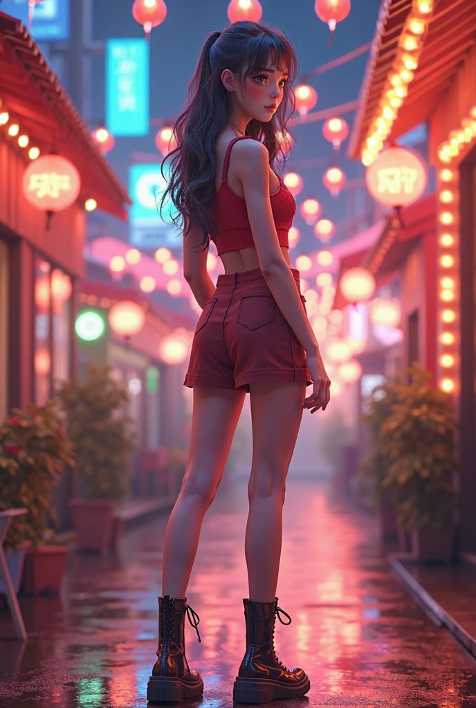 A beautiful fighting game character, Chun Li, in a high jump pose, facing backward and showing her big butt and red thong in a doggy position, 8K, photorealistic