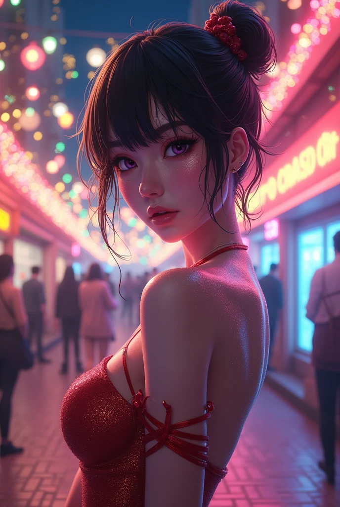 atmosphere oleosa hearts morena teen GTA sexy line hair no meio floresta eletrônica surrounded by neon signs de joelhos com um revólver prata apontando para seu rosto vestido marron black red com big correntes brilhantes com arcos with a slight wind lifting herrealistic, ultra high htperdelalyt great attention to the body and face UHD 8K Watercolor, trending on artstation sharp focus, studio photo, intricate details, highly detailed n anime 2d death note