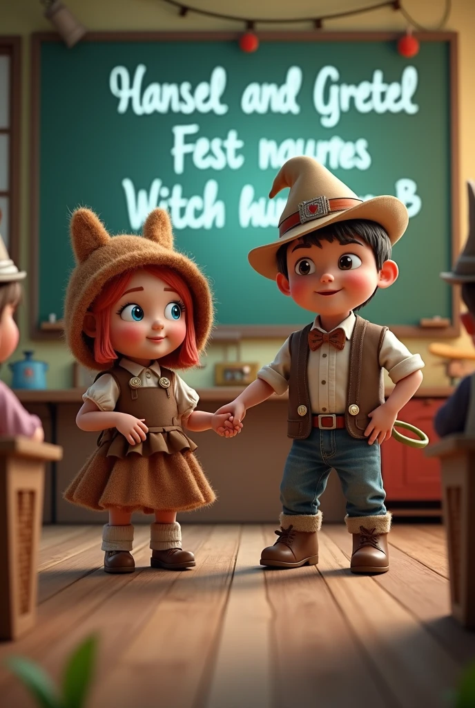 Create an animated image for alphabet W and an talking witch and children playing with witch  with animation 3D