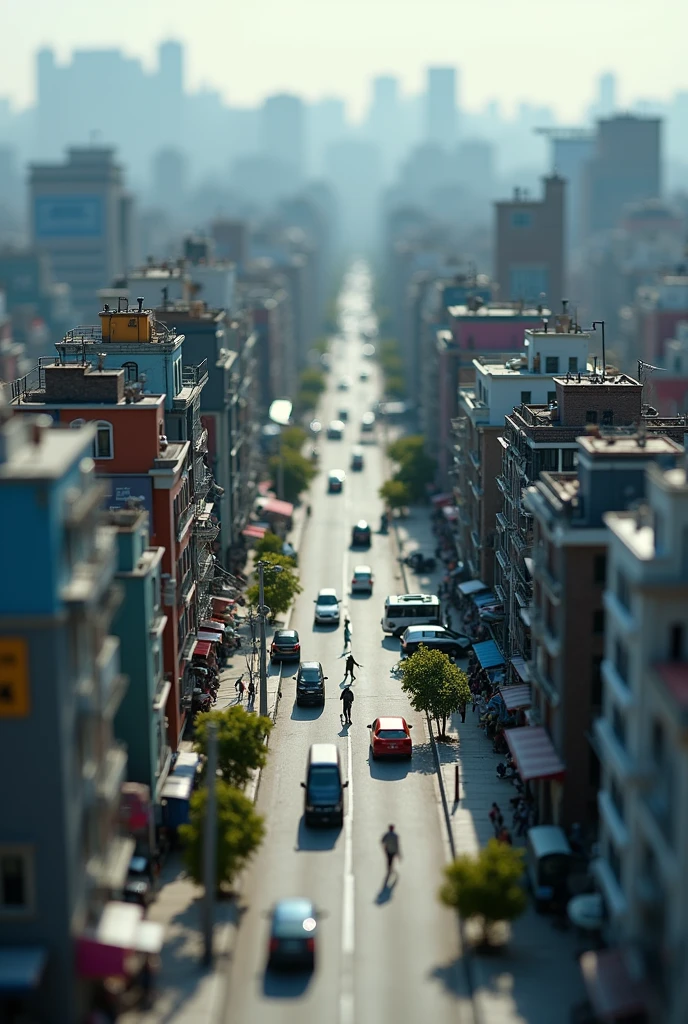 Miniature photography, metropolis、Wide Shot, Bokeh, From above, town