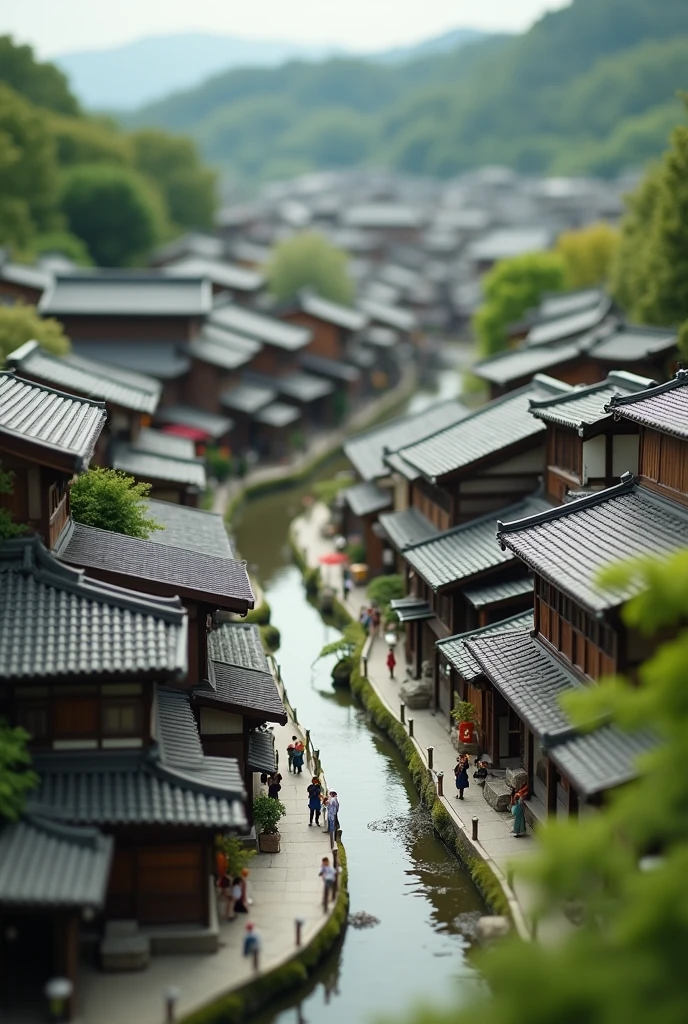 Miniature photography, Kyoto, Japan、Wide Shot, Bokeh, From above, town