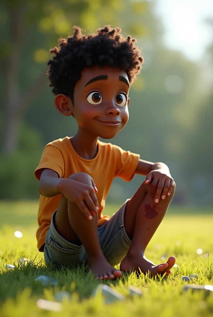 Image of a boy for a story in a YouTube video in Pixar format, He's the little allabester, He's the class leader, He's outgoing, Playful and gets up for a lot of things, cabelo curto, tem olhos azuis e gosta de jogar futebol.