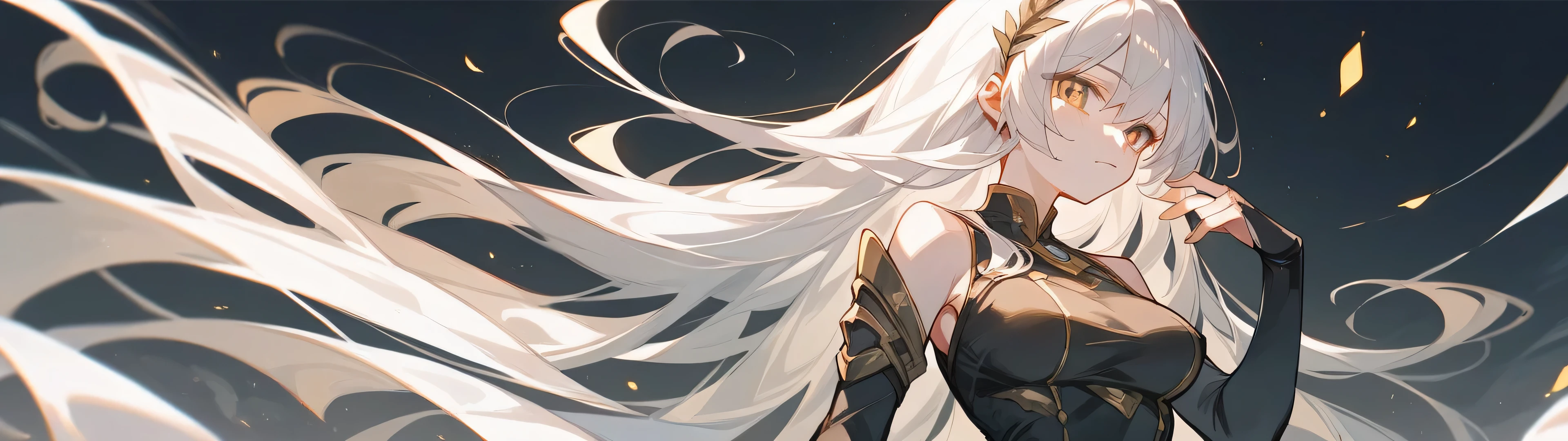 One girl、difficult、White long hair、Yellow Eyes、Stylish outfit for black eyes、whole body